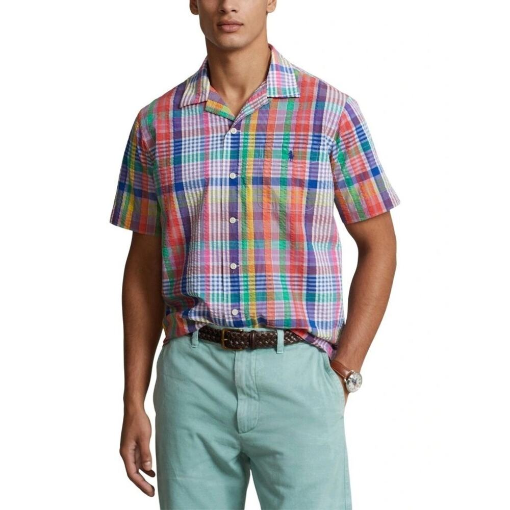 New Polo Ralph Lauren Plaid Classic Fit Seersucker Camp SS Shirt Men Small $138 - Picture 4 of 9